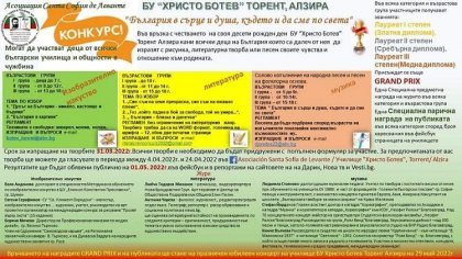 Конкурс под надслов "България в сърце и душа, където и да сме по света" организира българско училище в Испания Конкурс под надслов "България в сърце и душа, където и да сме по света" организира българско училище в Испания