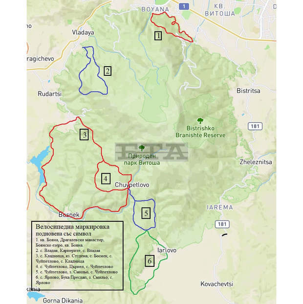 Маркирани са над 70 км пешеходни маршрути и 100 км вело трасета на Витоша