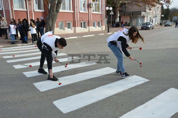 В Пордим почетоха жертвите на катастрофи като положиха цветя на пешеходни пътеки