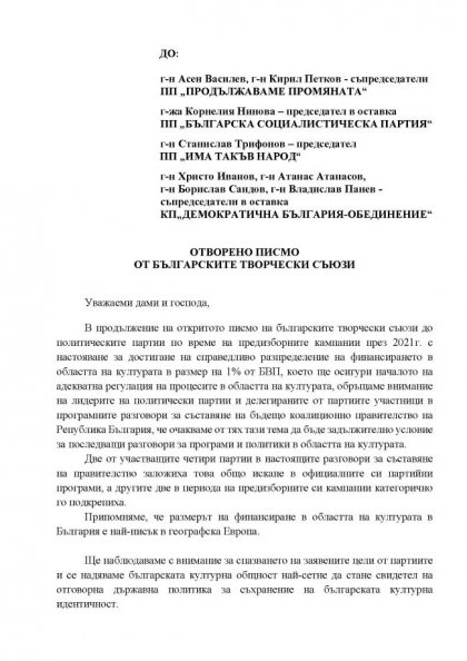Българските творчески съюзи настояват финансирането на културата да достигне един процент от БВП Българските творчески съюзи настояват финансирането на културата да достигне един процент от БВП