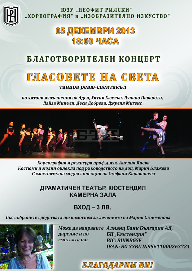 Благотворителен спектакъл организира в Кюстендил катедрата "Хореография" при ЮЗУ-Благоевград