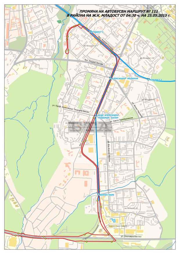 Маршрутът на автобус 111  ще бъде променен  от 25 май