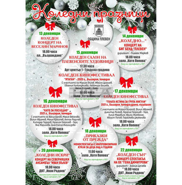 Концерти, кинофестивал и изложба са част от празничната коледна програма в Плевен