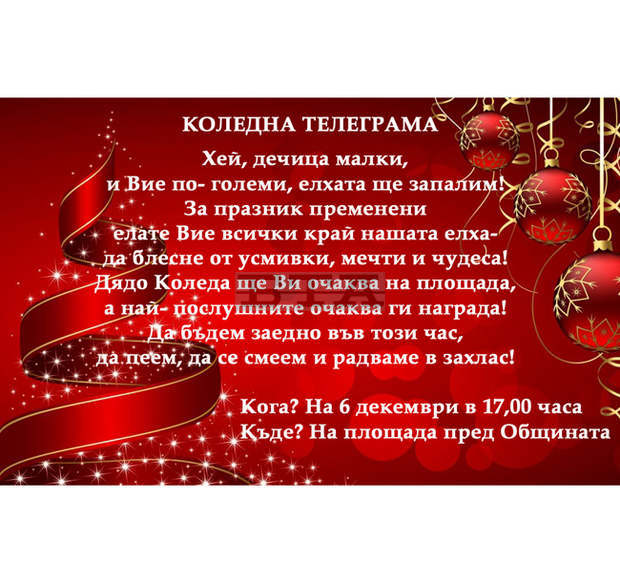 В Тервел празничният афиш ще бъде открит със запалване на Коледната елха В Тервел празничният афиш ще бъде открит със запалване на Коледната елха