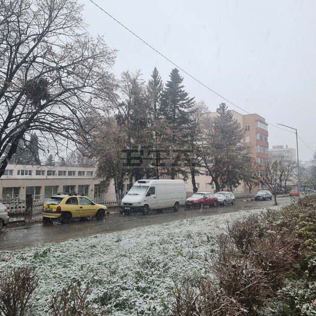Първи сняг заваля в Разградско, пътните настилки са мокри