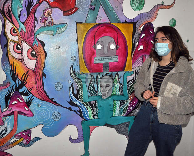 Млада художничка изрисува със стенописи входа на театъра "Иван Димов" в Хасково